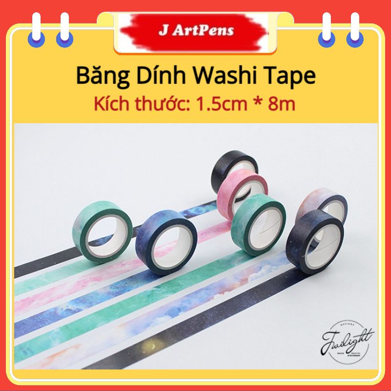 Cuộn Băng Dán Washi Tape Masking Tape Trang Trí Bullet Journal Planner Bìa Sổ Còng Chủ Đề Bầu Trời KT: 1,5cm * 8m