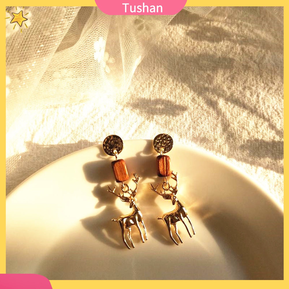 TUSH_Cute Women Elk Dangle Drop Ear Stud Clip On Earrings Christmas Jewelry Gift