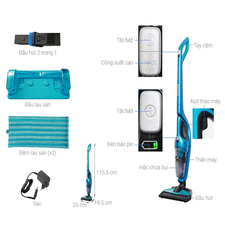 Máy hút bụi dùng pin cầm tay 3 trong 1 thương hiệu cao cấp Philips FC6405/81 - Hàng Nhập Khẩu Chính Hãng | BigBuy360 - bigbuy360.vn