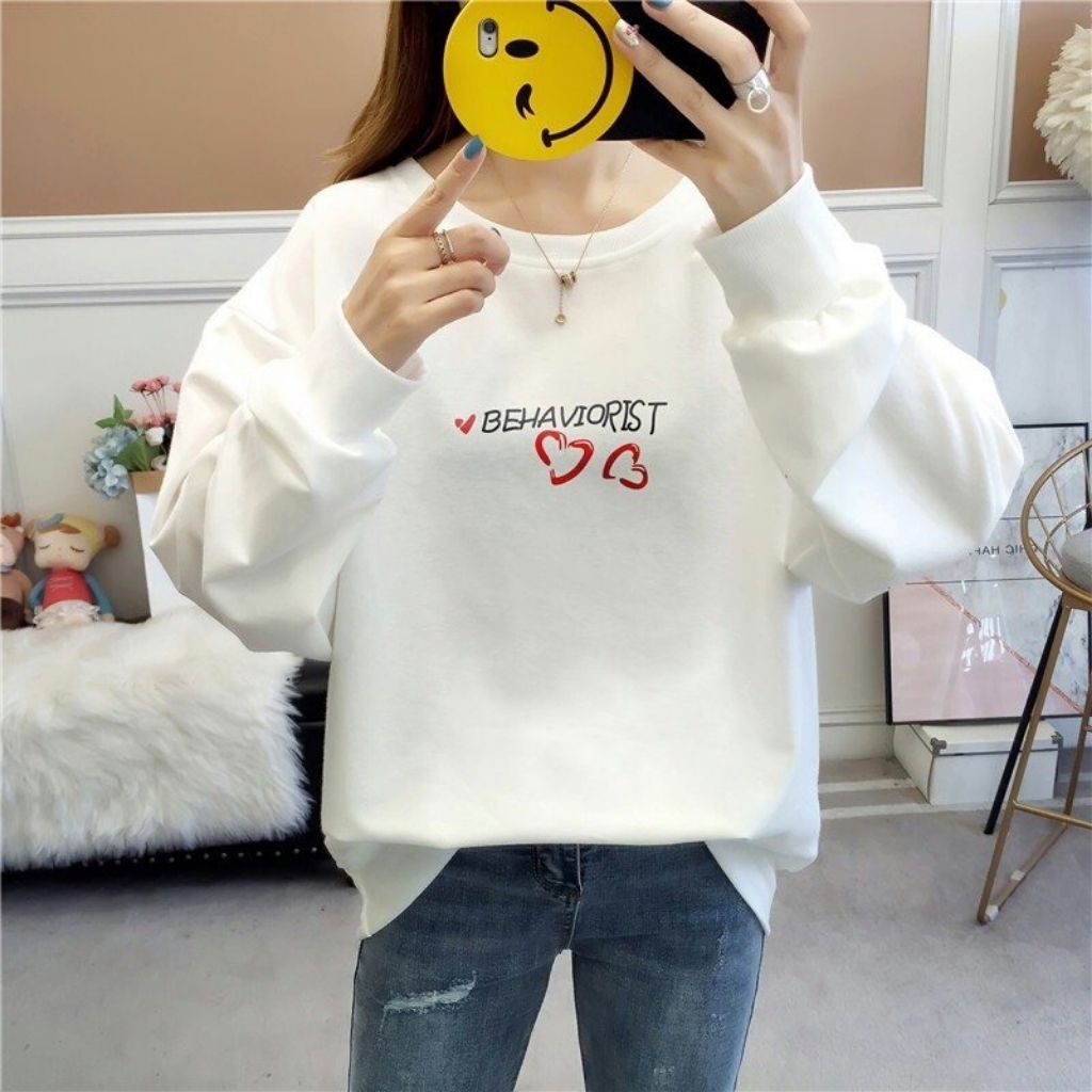 ÁO SWEATER NỈ UNISEX KHÔNG NÓN BEHAVIORIST NỮ HAI MÀU TRẮNG VÀNG CỰC ĐẸP