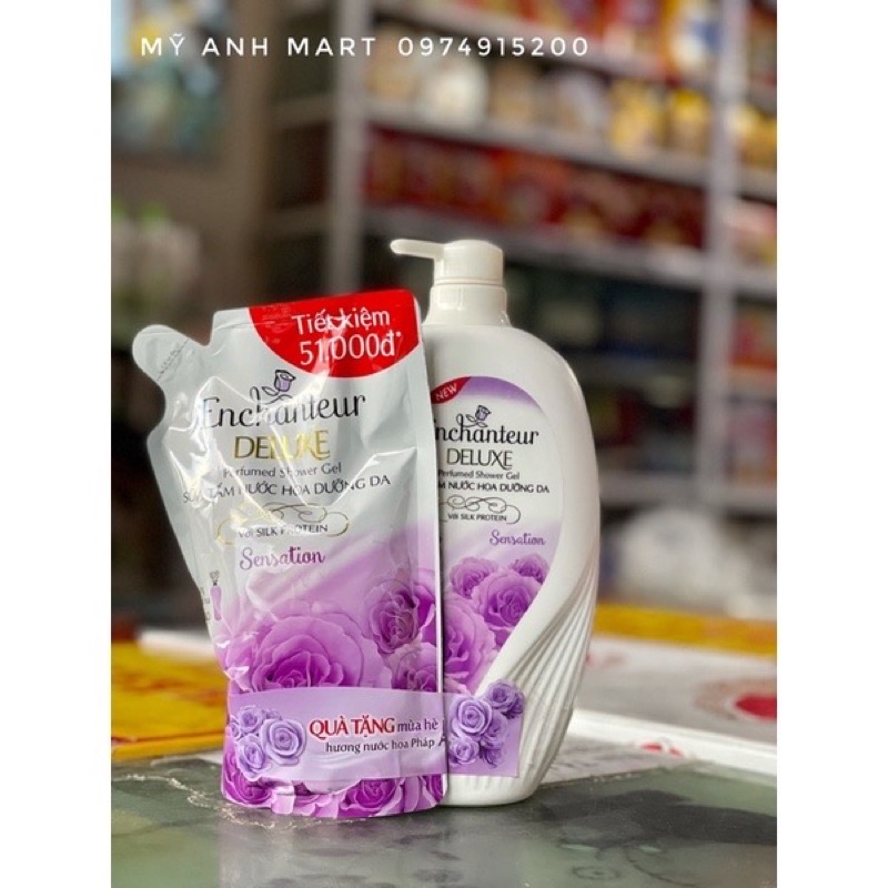 Sữa tắm nước hoa dưỡng da Enchanteur 900g - Tặng Túi sữa tắm 450g