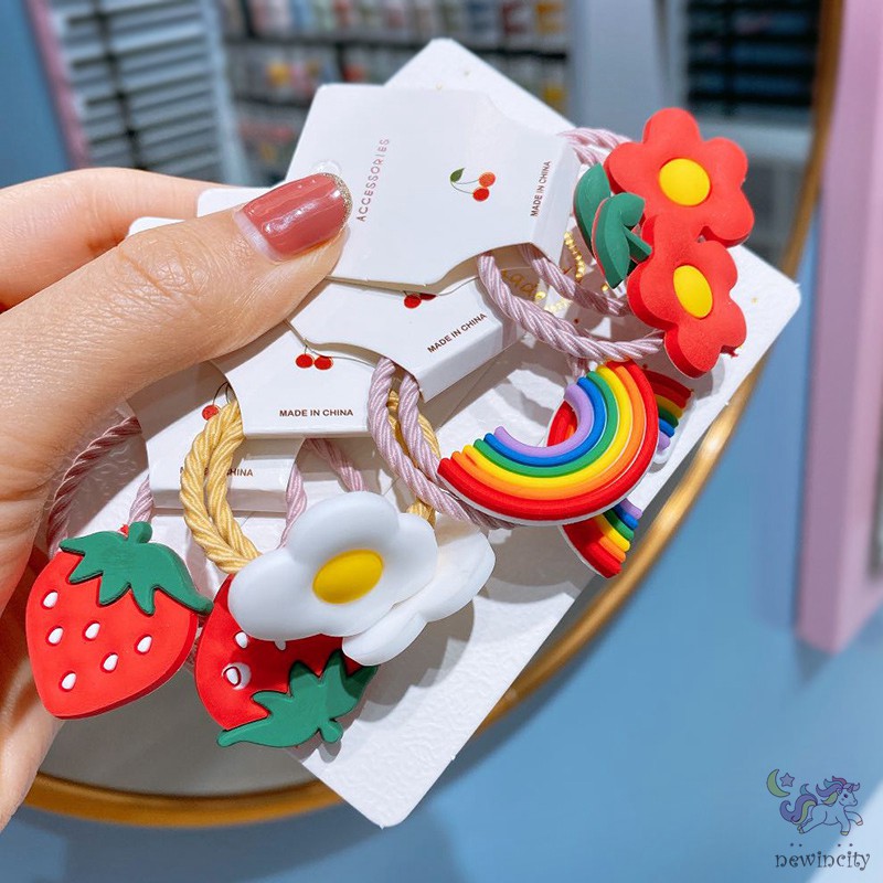 Dây Buộc Tóc Co Dãn Trang Trí Trái Cây Xinh Xắn Thời Trang Cho Bé