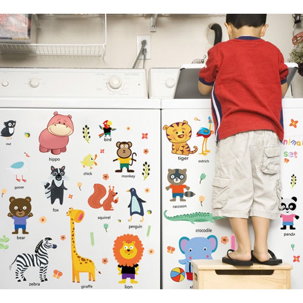 Decal dán tường thú rừng tiếng Anh Animal Set