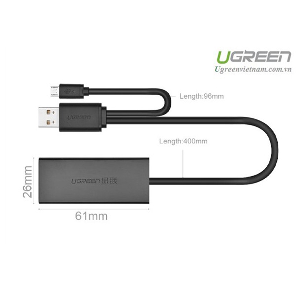 Cáp Micro USB &amp; USB 2.0 Ra LAN RJ45 Có OTG UGREEN 30219  Chính Hãng