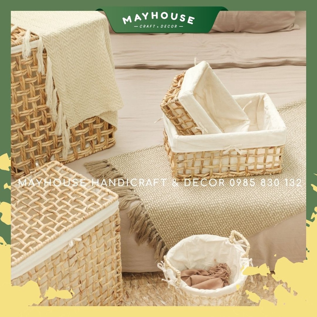 Giỏ lục bình đựng đồ đa năng MAYHOUSE CRAFT&DECOR, đựng quần áo decor nhà cửa, trang trí