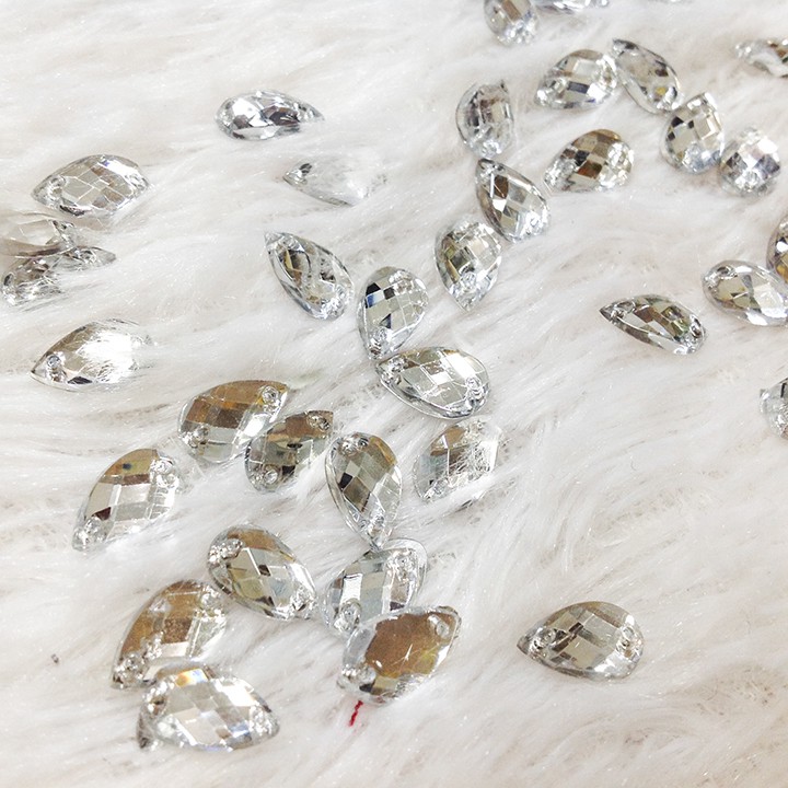 Hạt đá 3d kết áo dài váy đầm hình giọt nước lấp lánh ánh bạc size 1cm