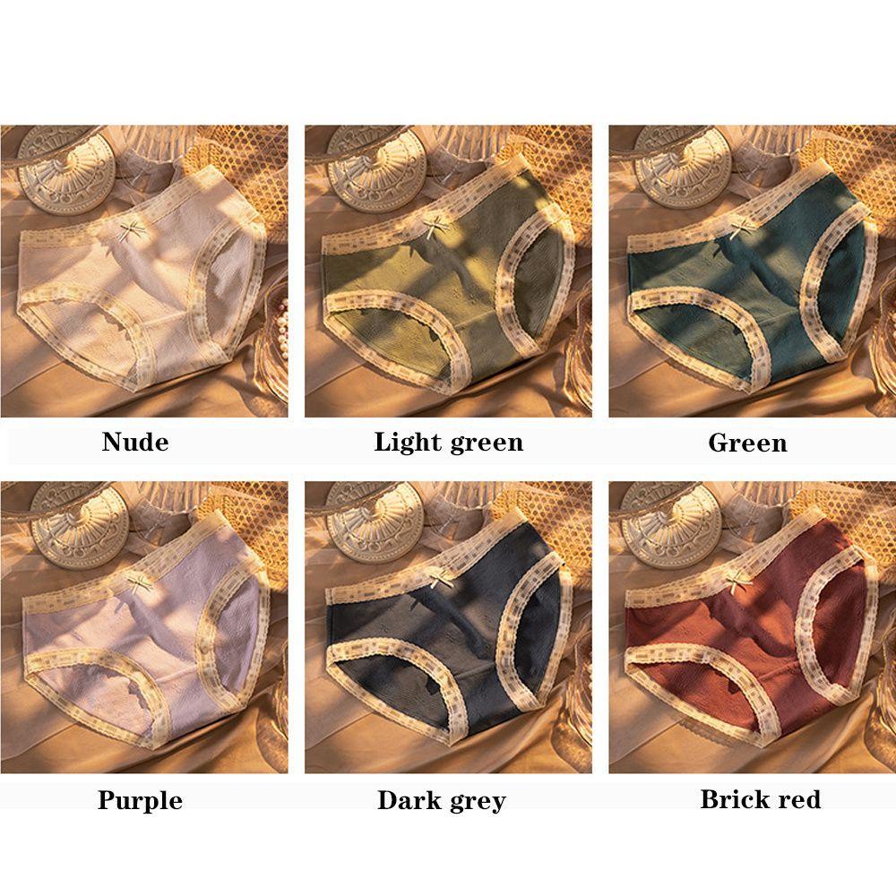 Quần Lót Cotton Không Đường May Lưng Vừa Phối Ren Thoáng Khí Dành Cho Nữ