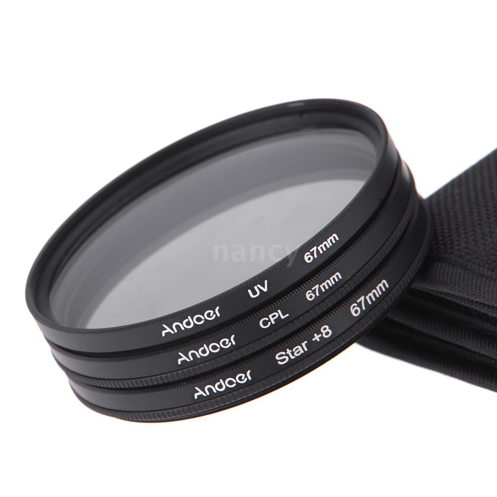 Kính lọc hiệu ứng Andoer 67mm UV + CPL + 8 điểm kèm hộp đựng cho ống kính Canon Nikon Sony DSLR