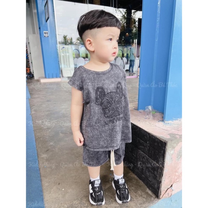 Bộ quần áo ba lỗ bé trai, Bộ sát nách chó giặt mốc cho bé