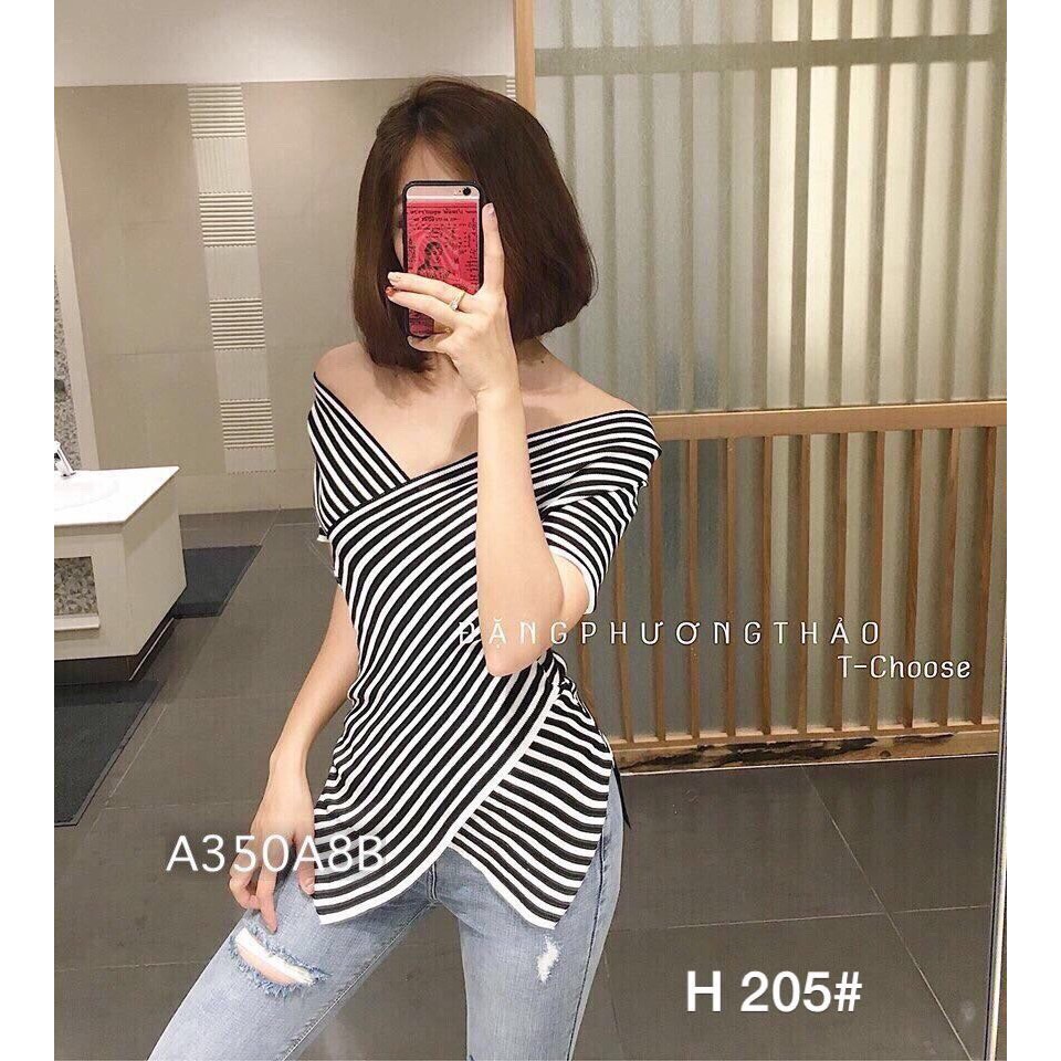 G02. 205. ÁO LEN KẺ SỌC LỆCH VẠT