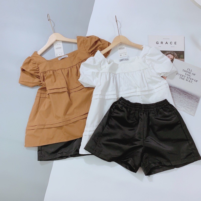 SNU200 - SET NỮ ÁO XẾP TẦNG CỔ VUÔNG MIX SOOC ĐEN | BigBuy360 - bigbuy360.vn