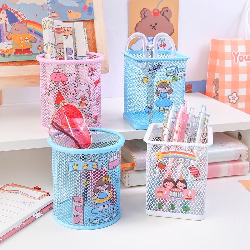 Giỏ đựng đồ văn phòng - khay đựng bút viết bằng sắt - Ống đựng bút bằng kim loại đơn giản đề bàn