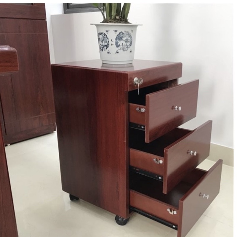 hộc tủ mini đựng đồ văn phòng di động Chất gỗ Mdf chống ẩm 3 kéo có khoá an toàn hiện đại Trường Mai