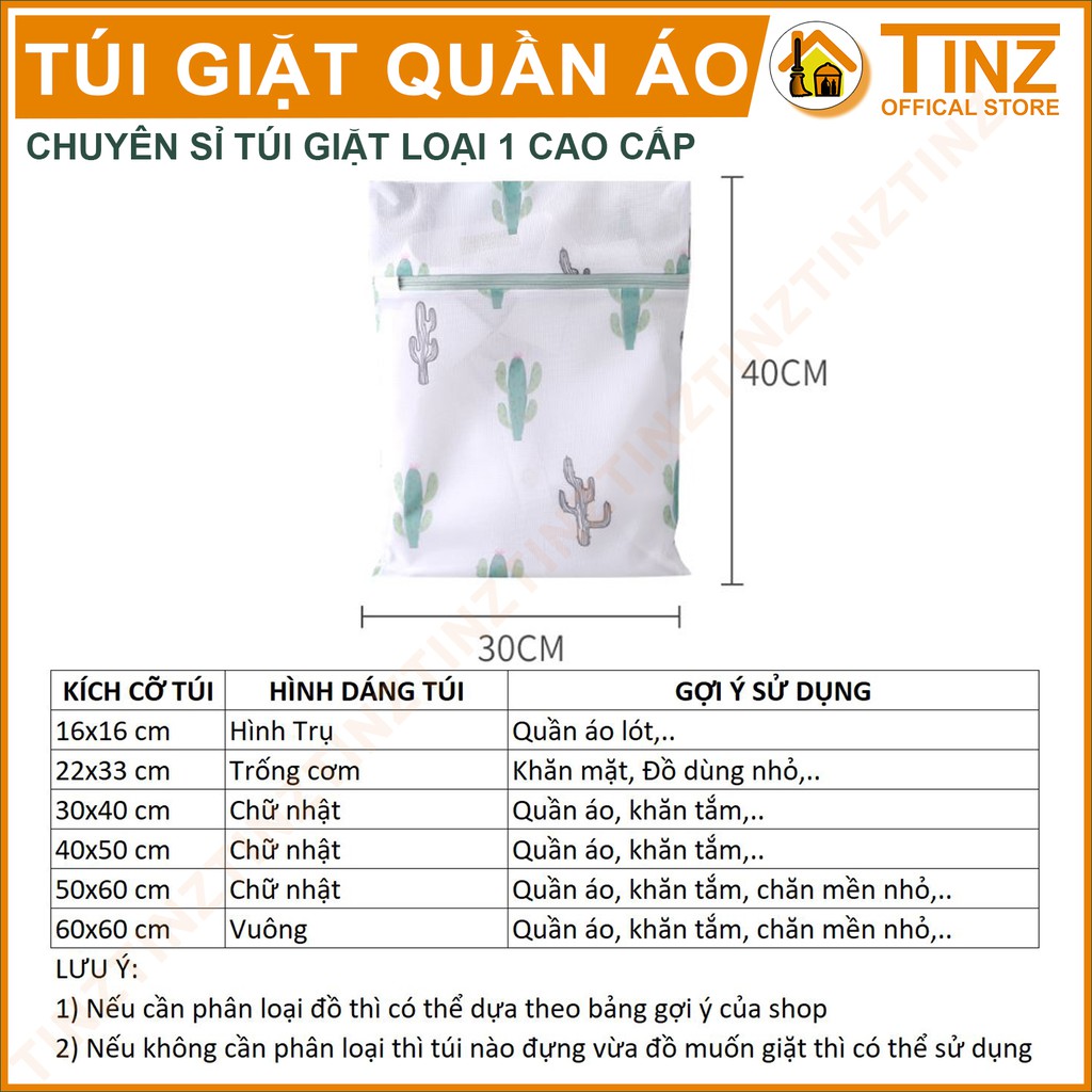 Túi Giặt TINZ VN Xương Rồng, Túi Lưới Giặt Đựng Áo Quần Cao Cấp Dành Cho Máy Giặt