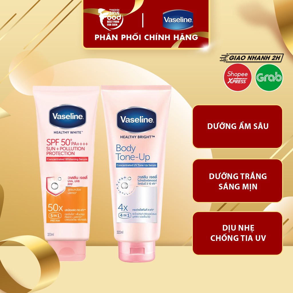 Serum Dưỡng Thể Dưỡng Ẩm, Trắng Da, Chống Nắng &amp; Nâng Tông Tức Thì Vaseline Healthy Bright