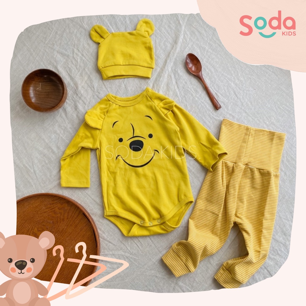 Set 3 chi tiết gấu vàng (quần, áo, mũ) cho bé (Ảnh thật)