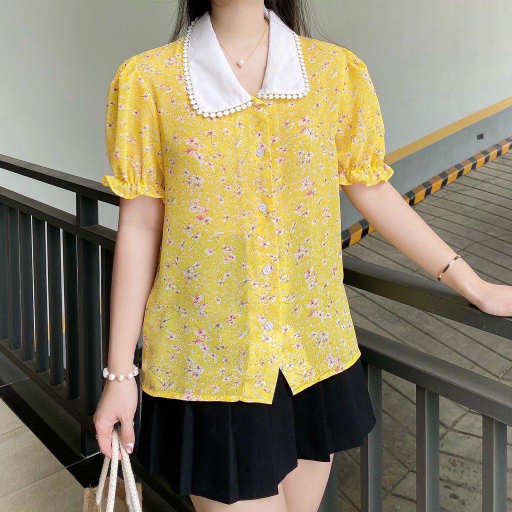 ❌ FREESHIP- ÁO SƠ MI NỮ CÔNG SỞ HOA CỔ VIỀN REN (MS111)