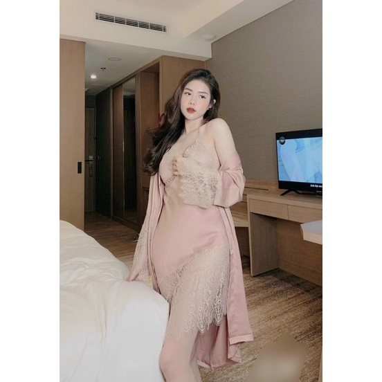 Combo Váy ngủ sexy lụa satin kèm choàng KELLY WANG SX 234 ( 45-55 kg)