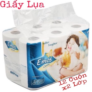 Giấy vệ sinh emos 12 cuộn giấy lụa 2 lớp mềm hơn dai hơn