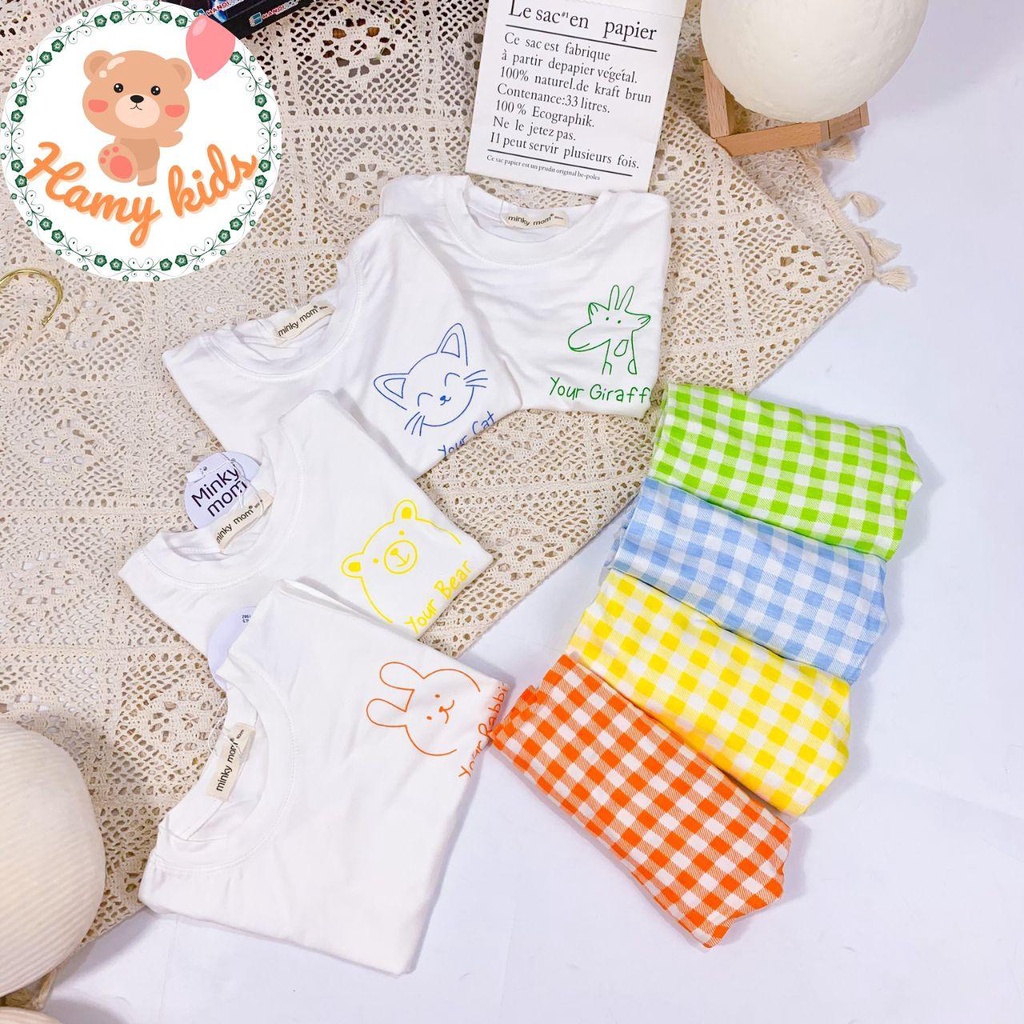 Bộ Dài Tay Quần ALibaba Minky Mom Chính Hãng Thun Lạnh Áo Trắng Quần Caro Bé Trai Bé Gái Từ 0-5 Tuổi Dưới 20kg- Hamykids
