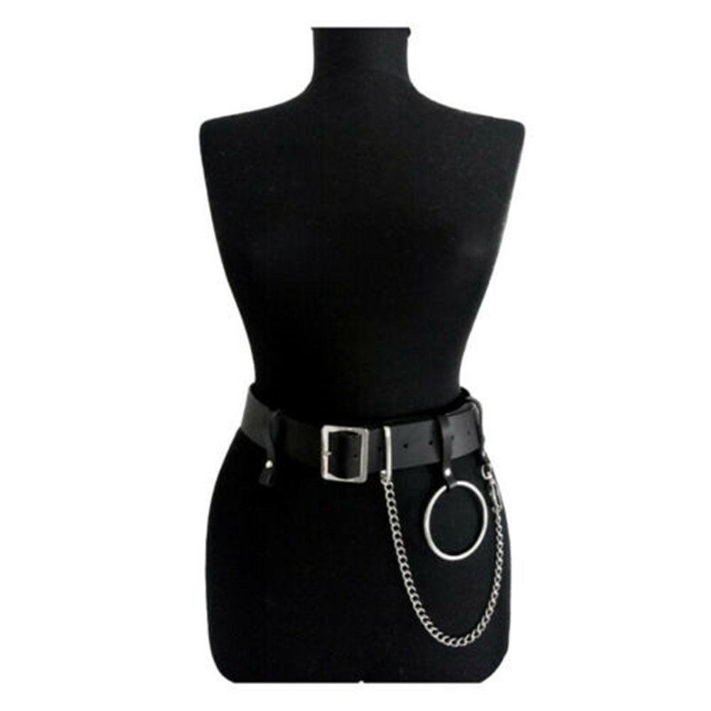 ROSE Fashion Pu Leather Metal Rock Punk Hip Hop Waist Chain