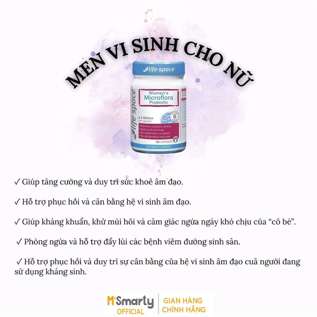 [M'SMARTY] - Men Vi Sinh Phụ Nữ Life Space Women's Microflora Probiotic 60 viên Úc