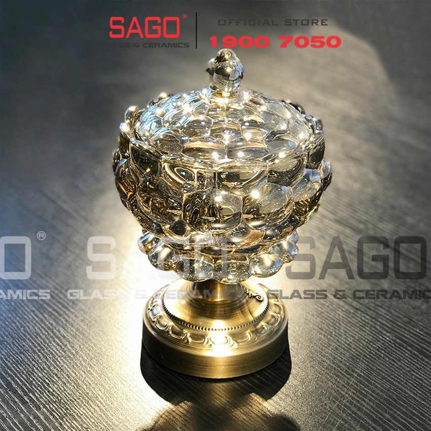 Đĩa Thủy Tinh Trái Cây Có Chân Mạ Đồng Họa Tiết Cao Cấp | Tùy Chọn Kiểu Dáng