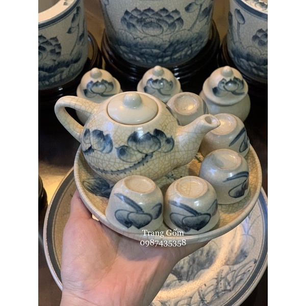 Ấm chén cúng men rạn gốm sứ Bát Tràng