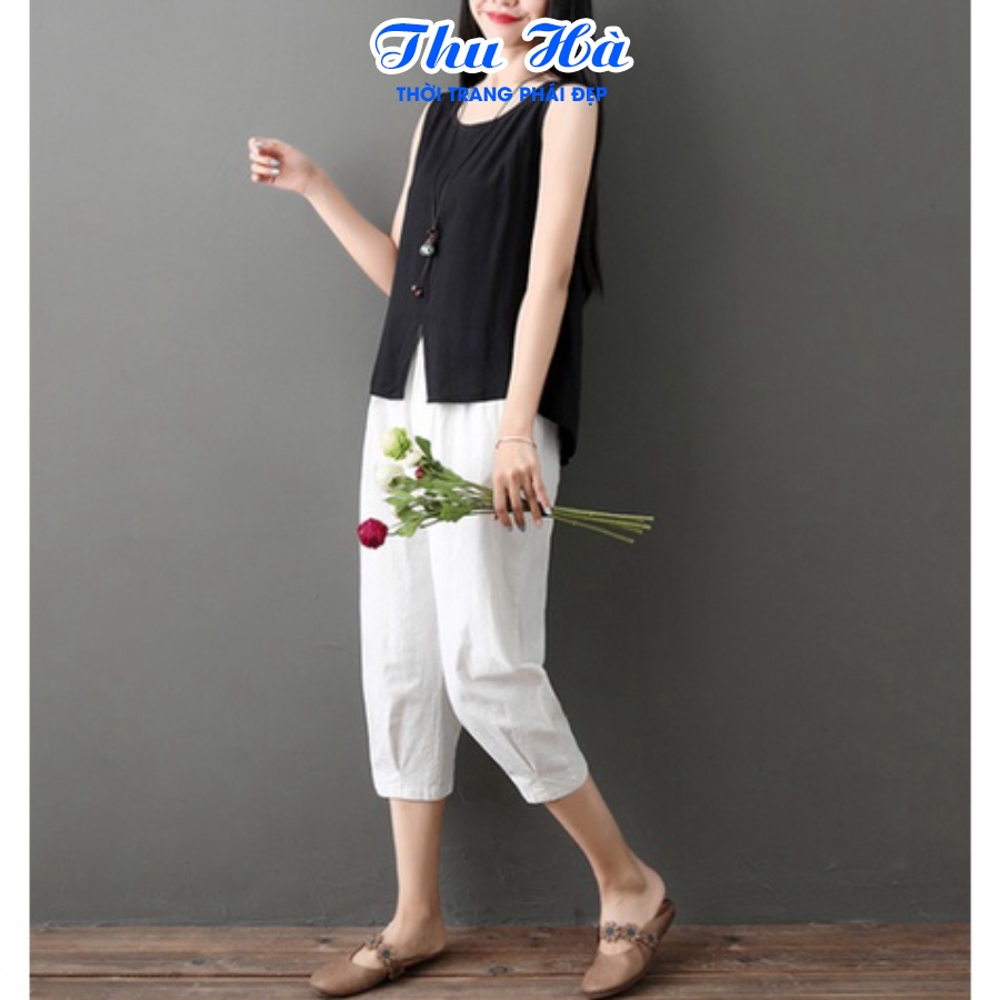 Set đồ bộ mặc nhà nữ Thu Hà áo ba lỗ quần kiểu Hàn Quốc trẻ trung phá cách H.06