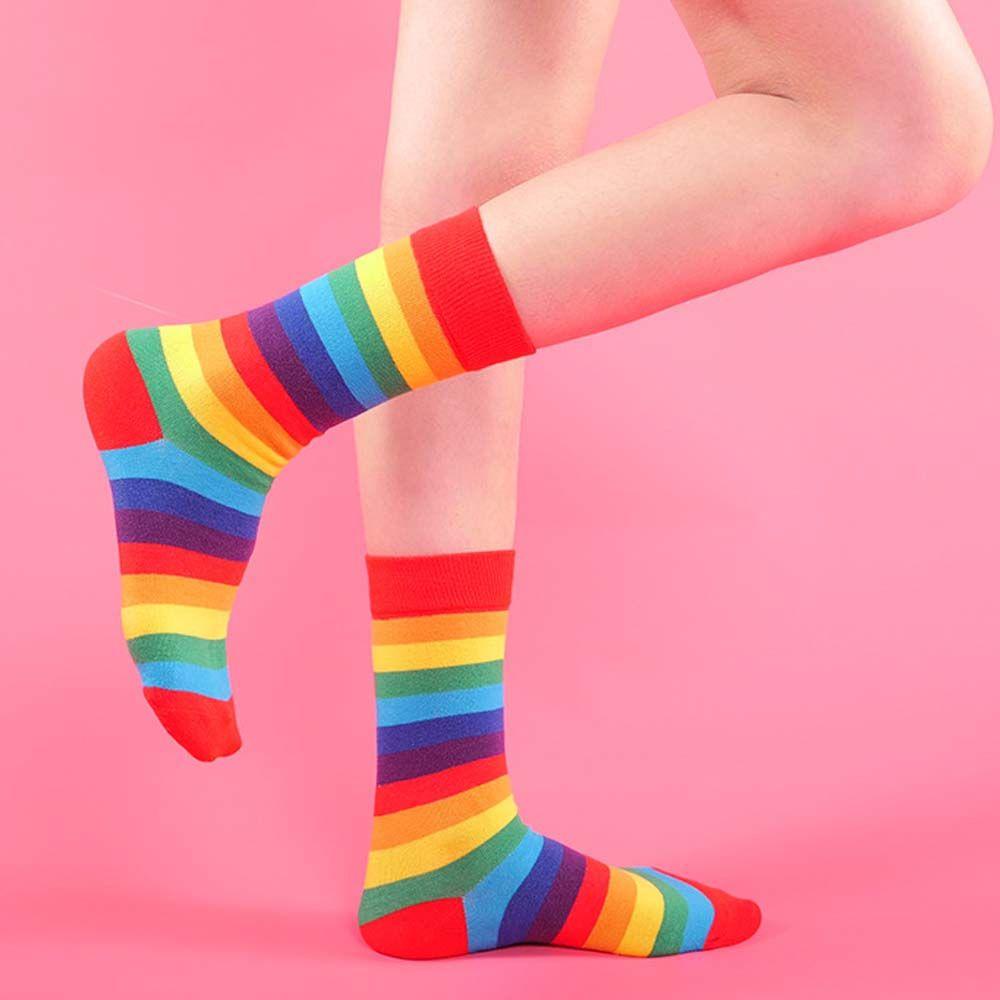 Vớ Cotton Màu Cầu Vồng Phong Cách Retro Thời Trang Cho Nữ