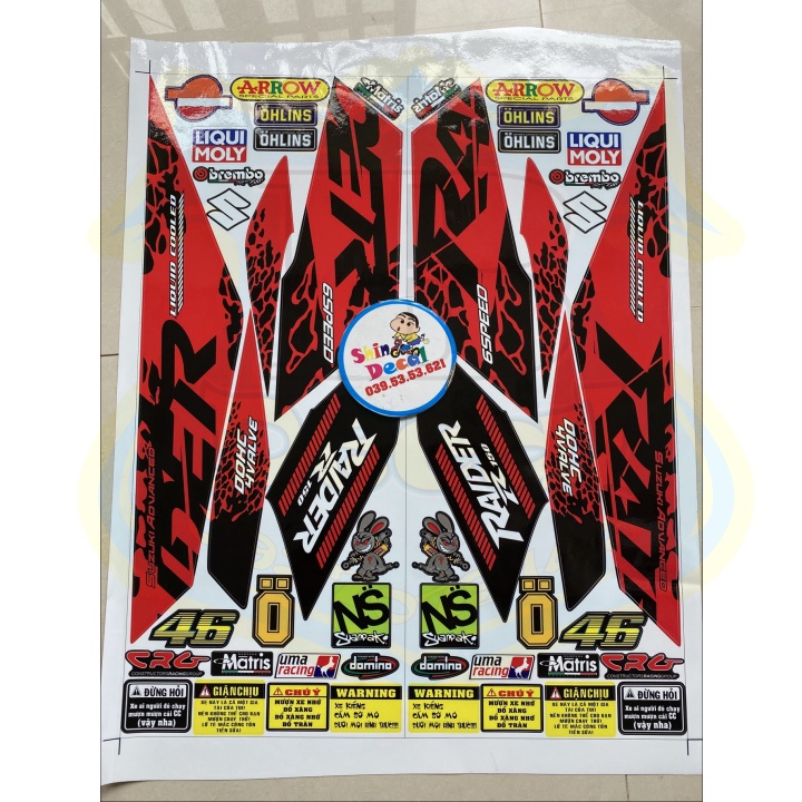 ( Quí khách vui lòng mang ra tiệm cho thợ dán ) Tem raider fi báo đốm đỏ đen