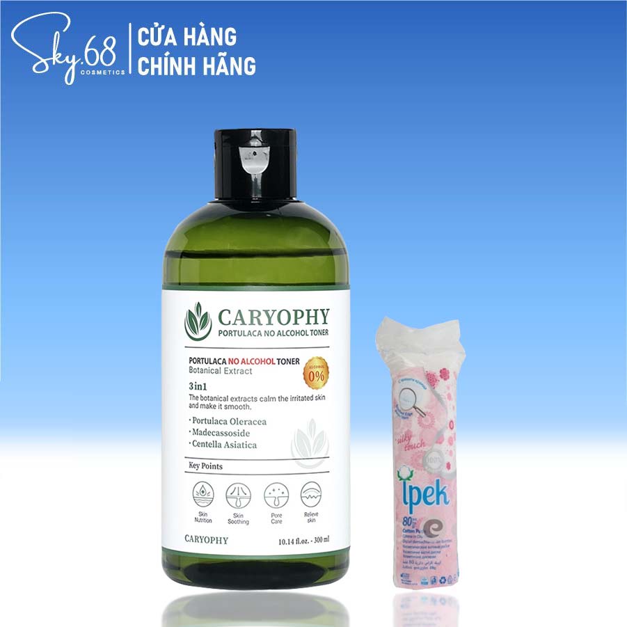 Nước Hoa Hồng Giảm Mụn Caryophy Portulaca Toner 300ml + Tặng bông tẩy trang ipek 80 miếng