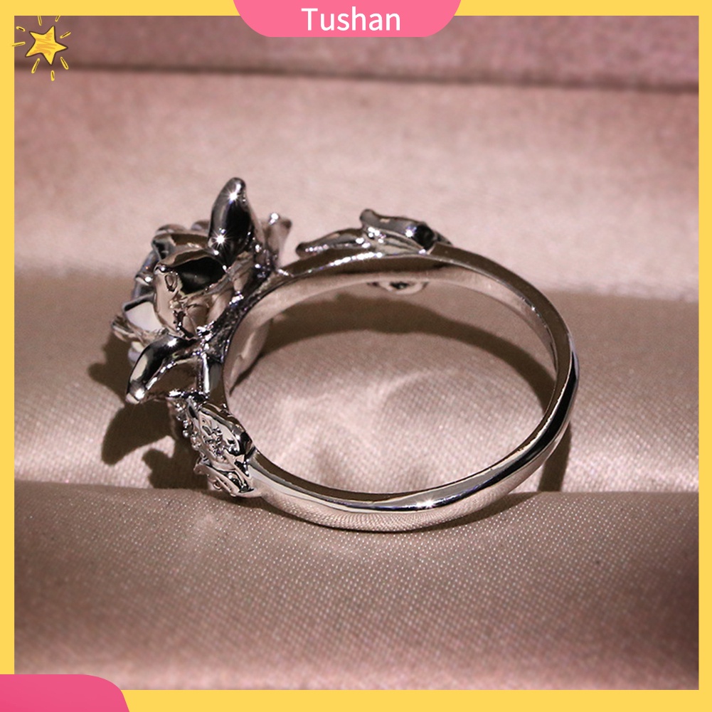 Nhẫn nữ hình hoa súng khảm đá vintage làm quà tặng trang sức dự tiệc