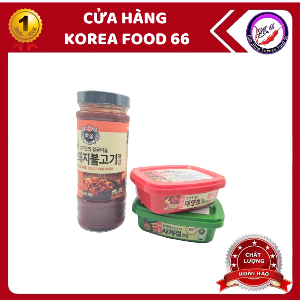 Xốt Ướp Thịt Heo Hàn Quốc 290g kèm Tương Ớt 200g và Tương Trộn Ssamjang 170g