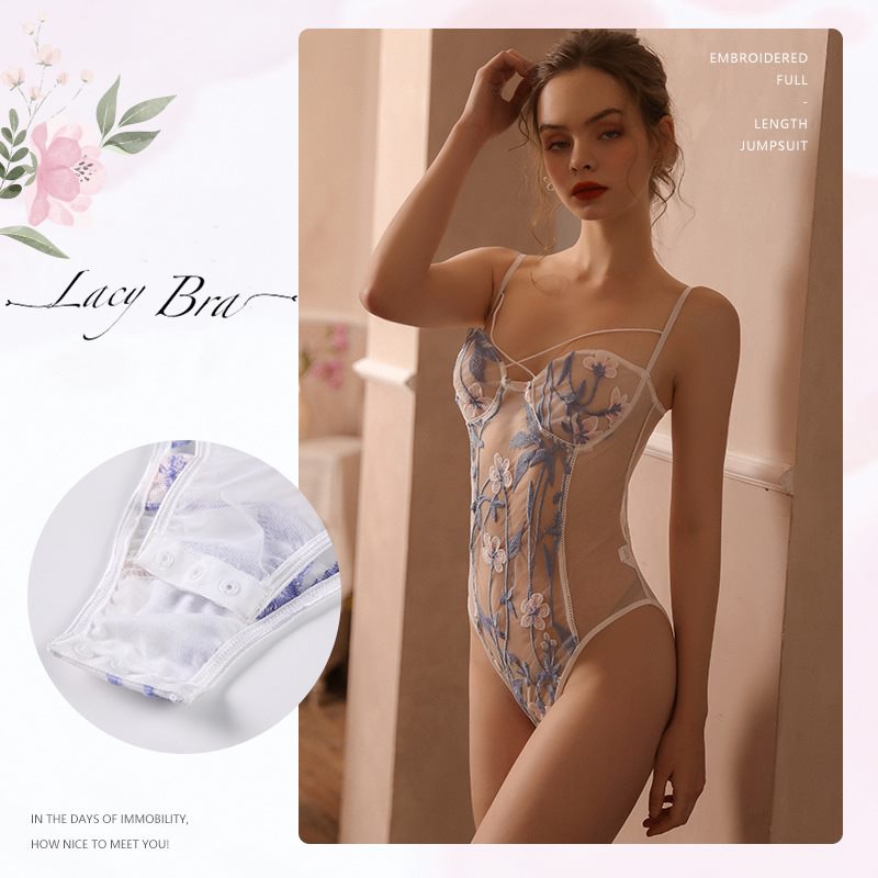 Bodysuit Voan Mỏng Thêu Hoa Dây Đan Chéo Ngực Gợi Cảm Lacy Bra - S1 | BigBuy360 - bigbuy360.vn