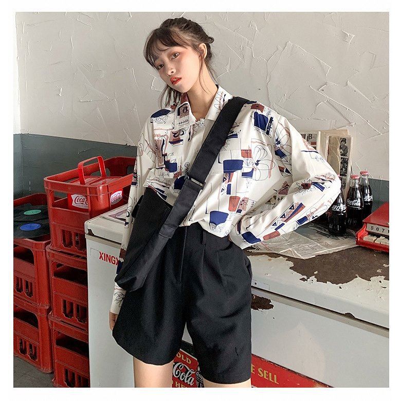 Áo sơ mi chiffon tay dài in họa tiết thời trang ngày thường cá tính cho nữ