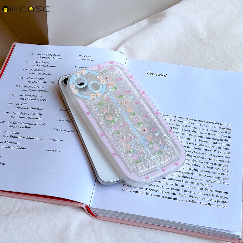 Ốp Điện Thoại Hình Hoa Tulip Thắt Nơ / Trái Tim Phối Cát Lún Lấp Lánh Cho iPhone 13 12 11 Pro Max XS Max XR X