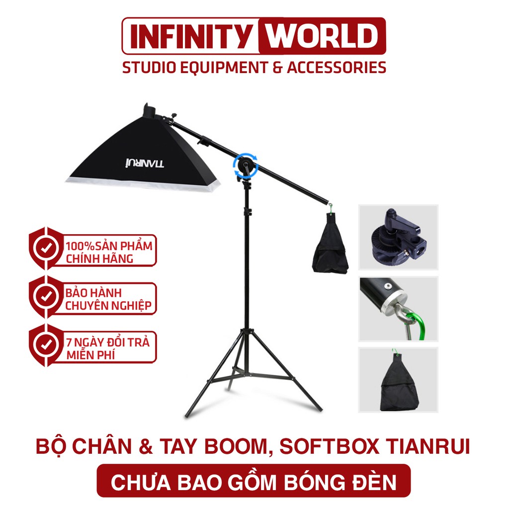 (Chân đèn LINZO ZENITH XỊN 200cm) Boom treo studio kèm softbox 50x70cm