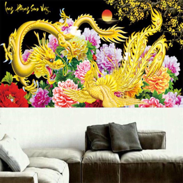 Tranh thêu chữ thập Long Phụng Sum Vầy LV3340  LV3341  chưa thêu