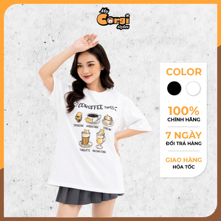 Áo Thun Unisex Corgi Mcs Coffee Phông Nam Nữ Tay Lỡ Oversize Form Rộng Vải Sài Gòn
