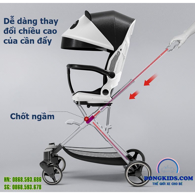 Xe đẩy gập gọn cao cấp Playkids X6-3, đẩy 2 chiều 3 tư thế ngồi, ngả, nằm cho bé từ sơ sinh - 6 tuổi, dáng xe cao