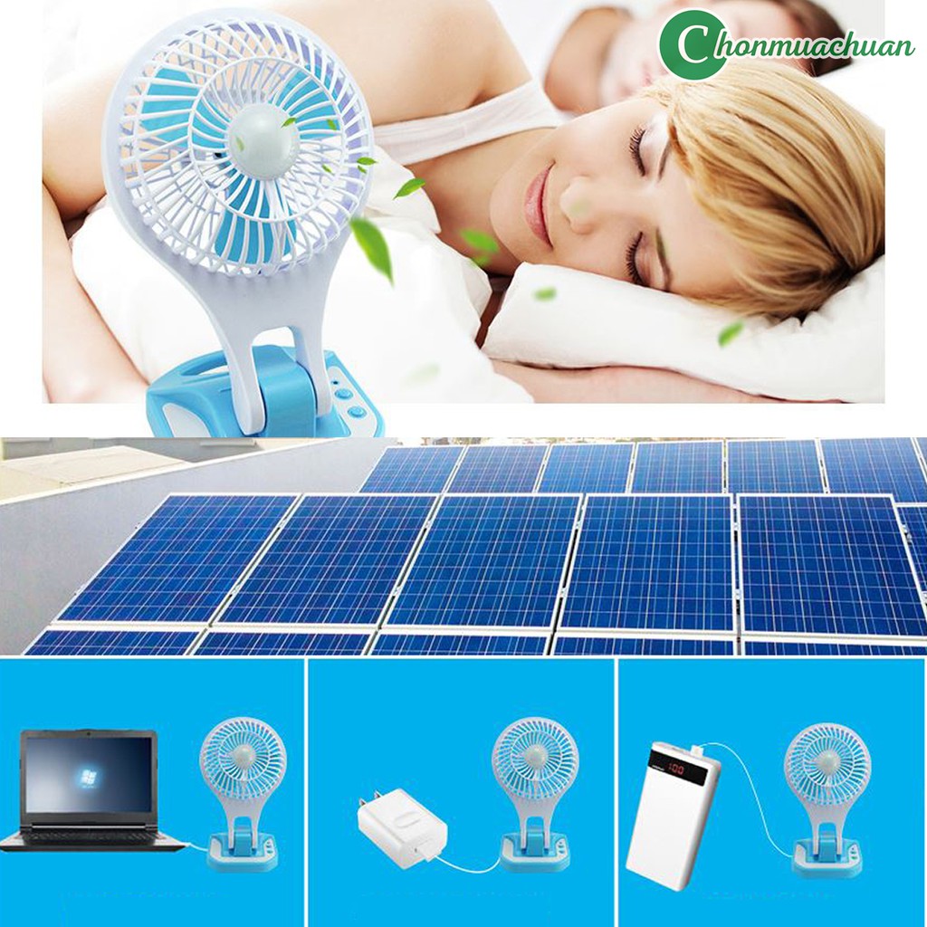 Quạt Tích Điện Mini Đèn LED Gấp Gọn Tiện Lợi - Quạt Sạc Tích Điện Để Bàn