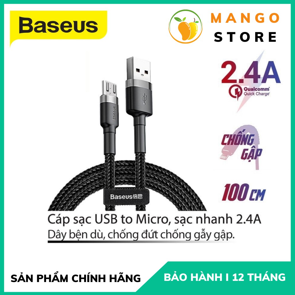 Cáp Sạc Nhanh Micro USB Baseus Cafule Sạc nhanh 2.4A Dây bọc dù siêu bền chính hãng Baseus