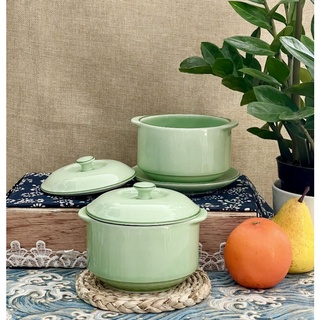 Âu sứ có nắp - Âu chưng yến, âu cháo, súp ♥️ Dung tích ~600ml - Màu men xanh ngọc siêu đẹp - Gốm Bát tràng