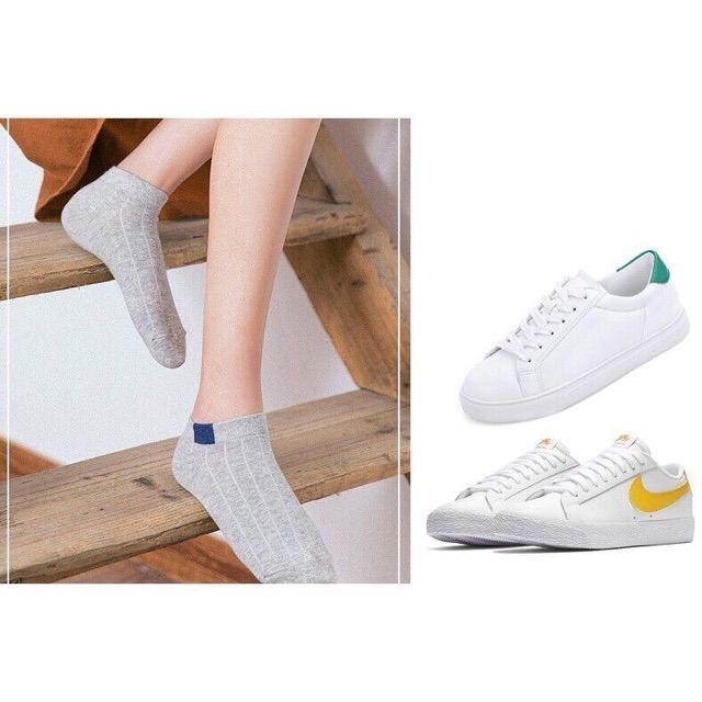 Tất - Vớ nam nữ cotton cổ ngắn gân tăm vintage Hàn Quốc