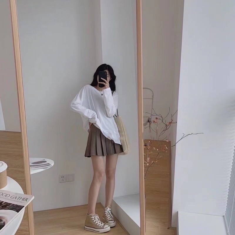 Chân váy tennis màu nâu hot trend- Chân váy xếp ly