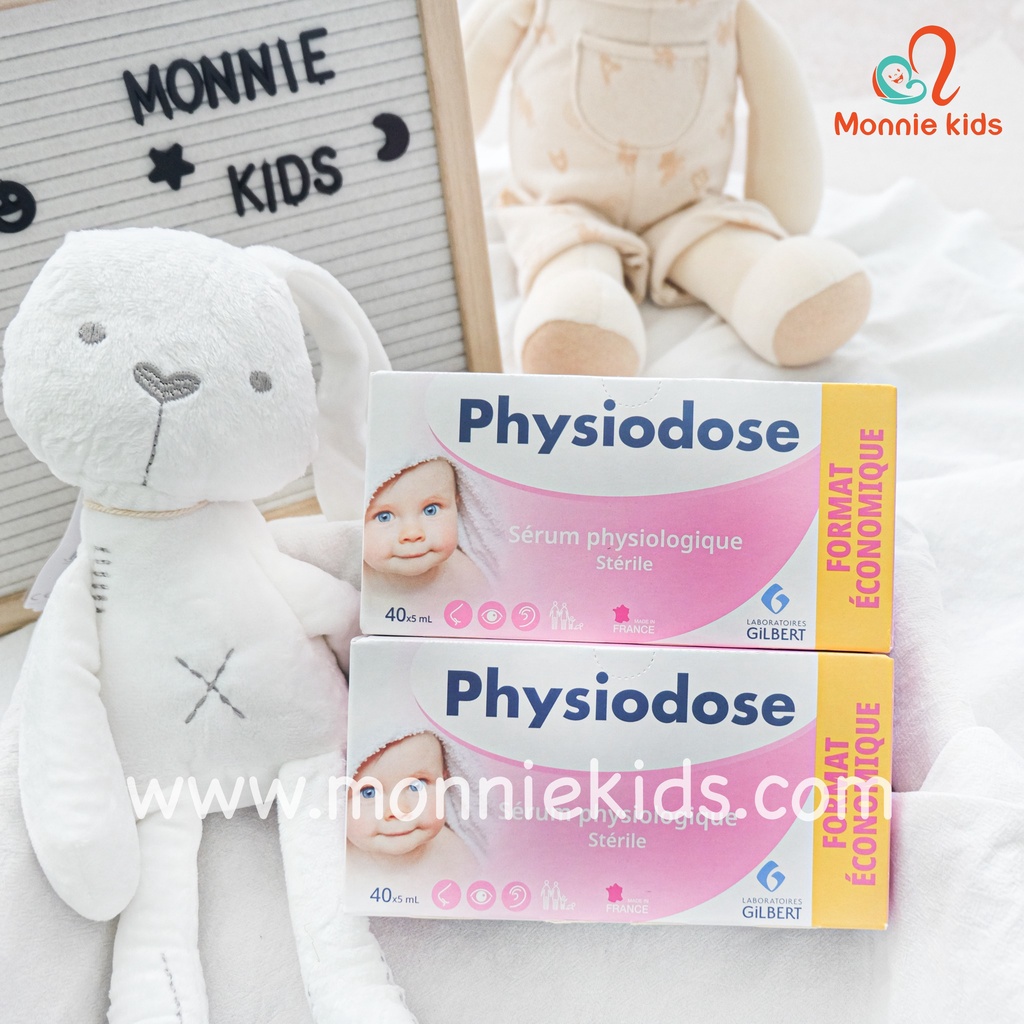 Nước muối sinh lý cho trẻ sơ sinh PHYSIODOSE Pháp, nước muối sinh lý 40x5ml - Monnie Kids