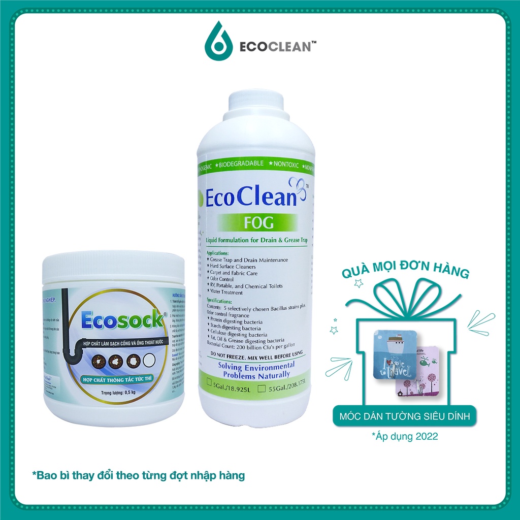 Combo Bột Thông Cống, Vi Sinh Ăn Mỡ: EcoSock, EcoClean FOG