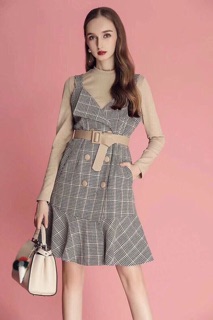 Set váy dạ kẻ quảng châu cao cấp