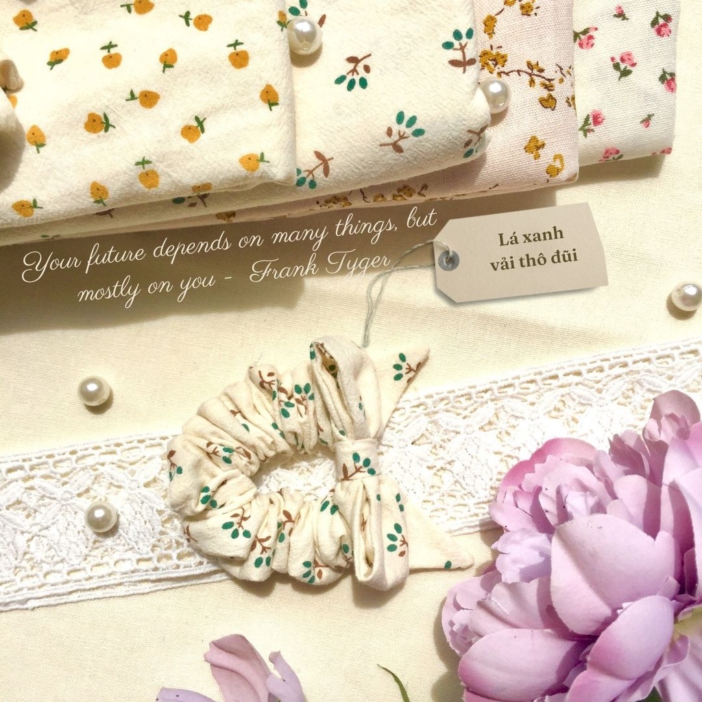 Nơ cột tóc hoạ tiết hoa nhí xinh xắn